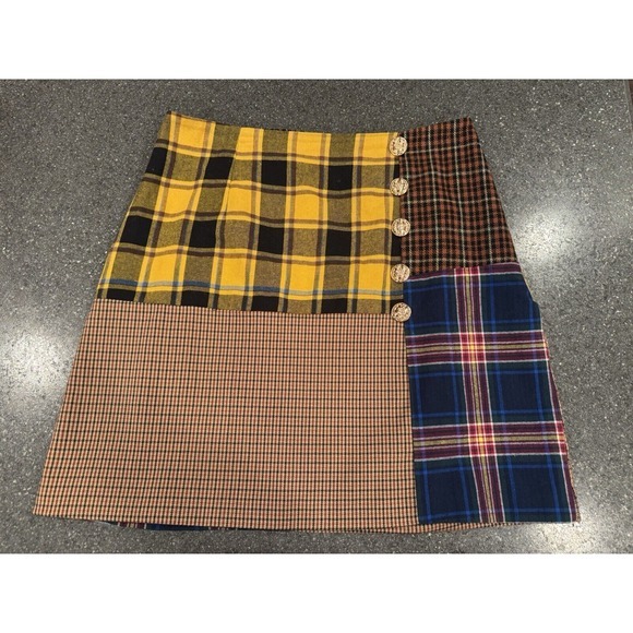 Mare Made Anthropologie‎ Plaid Patchwork Skirt Midi Medium Colorful Academia - Picture 1 of 2